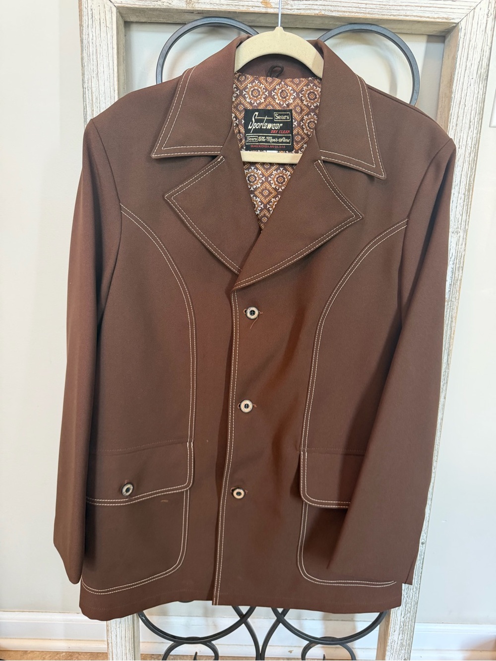 Vintage 70s Sears Sportswear Brown Western Leisure Jacket Contrast Stitch 40